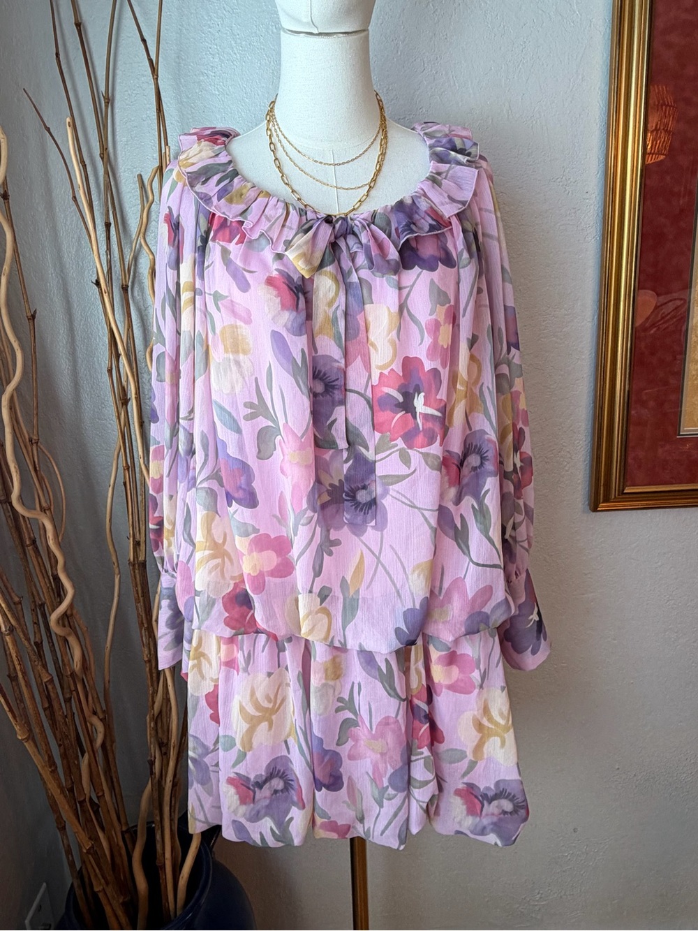 92~NWT Anthropology by Mare Mare  Ruffle-Neck Pink Chiffon Mini Dress Medium
